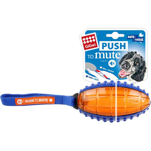 GiGwi Push To Mute Rugby Ball Dog Toy Blue Orange