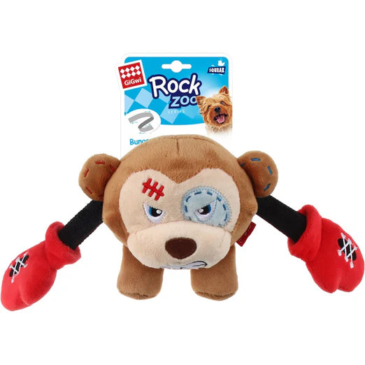 GiGwi Rock Zoo Bungee Plush Dog Toy Monkey