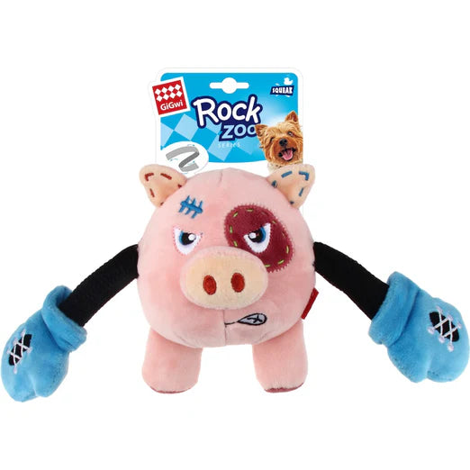 GiGwi Rock Zoo Bungee Plush Dog Toy Pig
