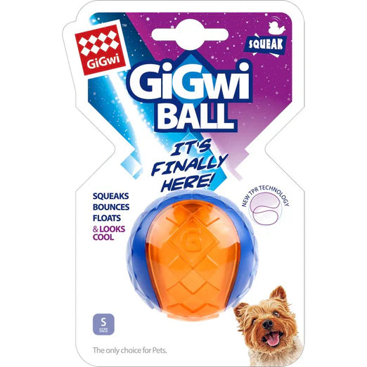 GiGwi Squeaky Ball Dog Toy Blue Orange (2 Sizes)