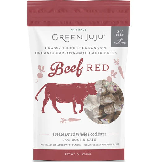 Green Juju Beef Red Grain-Free Freeze-Dried Raw Treats & Food Toppers For Cats & Dogs (2 Sizes)