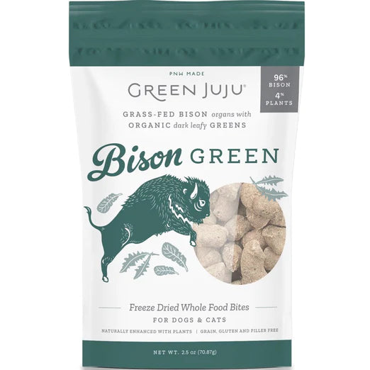 Green Juju Bison Green Grain-Free Freeze-Dried Raw Treats & Food Toppers For Cats & Dogs (2 Sizes)