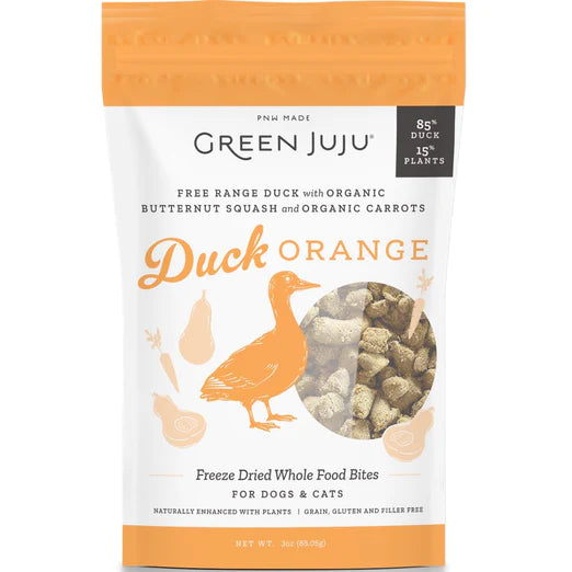 Green Juju Duck Orange Grain-Free Freeze-Dried Raw Treats & Food Toppers For Cats & Dogs (2 Sizes)