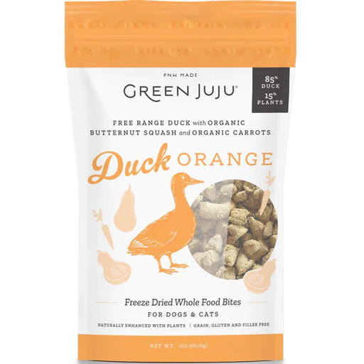 Green Juju Duck Orange Grain-Free Freeze-Dried Raw Treats & Food Toppers For Cats & Dogs (2 Sizes)