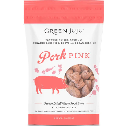 Green Juju Pork Pink Grain-Free Freeze-Dried Raw Treats & Food Toppers For Cats & Dogs (2 Sizes)