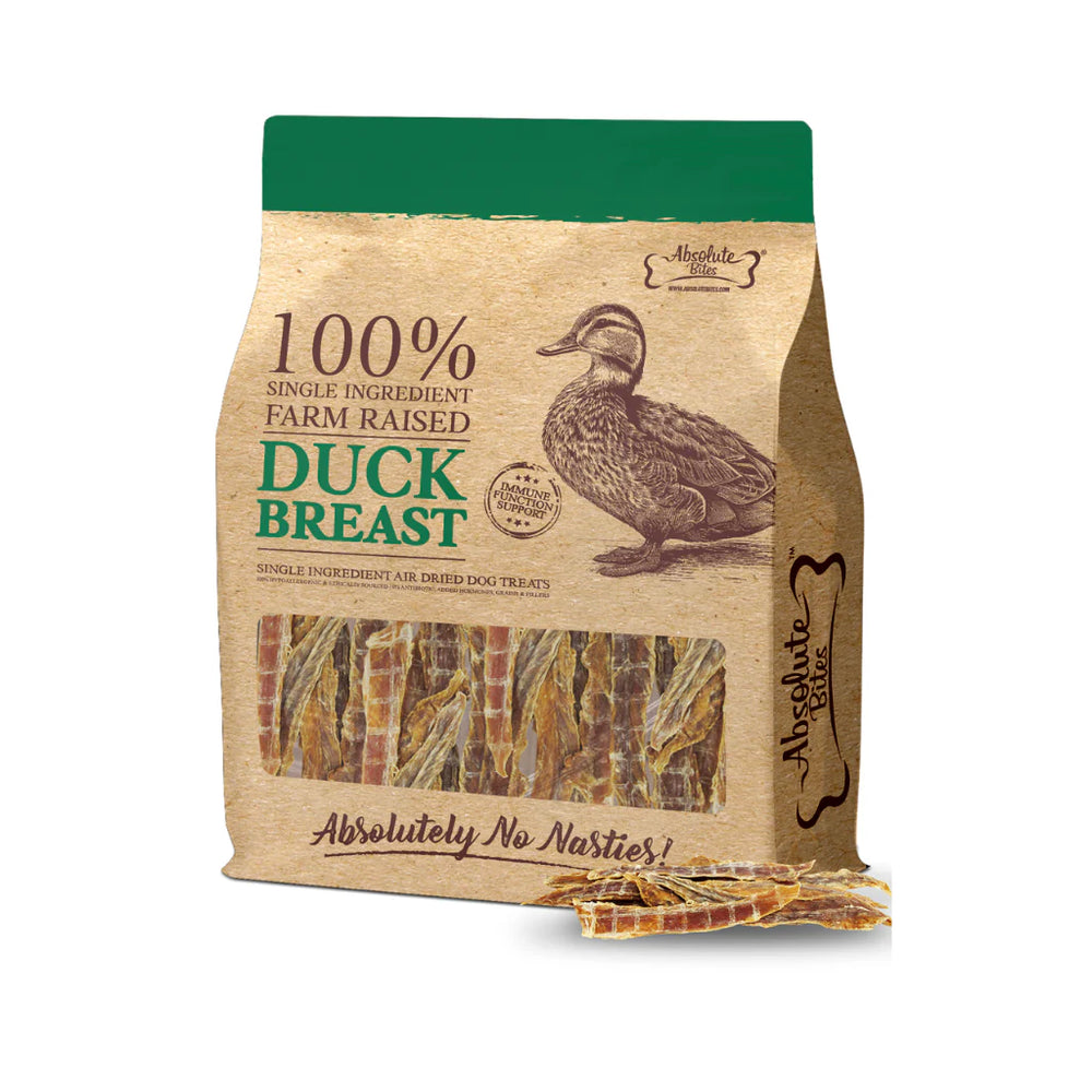 Absolute Bites Single Ingredient Duck Breast Air Dried Treats for Dogs 350g