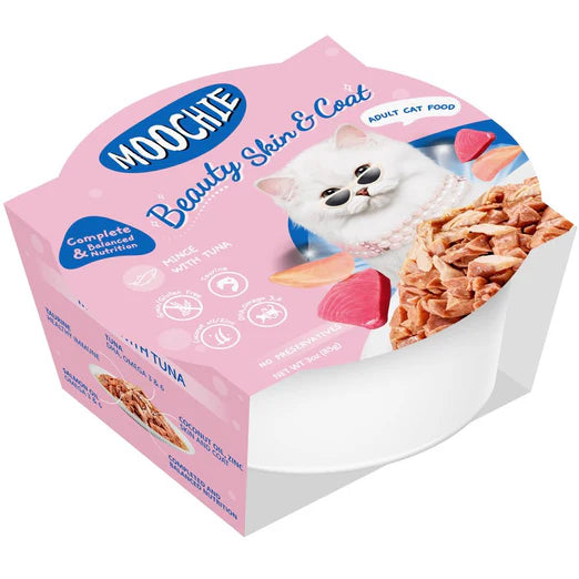 Moochie Beauty Skin & Coat Mince With Tuna Grain-Free Adult Wet Cat Food 85g x 12