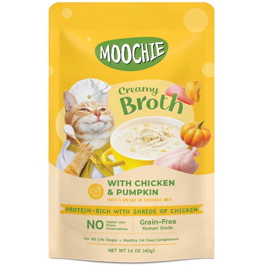 Moochie Creamy Broths With Chicken & Pumpkin Grain-Free Pouch Cat Food 40g x 16