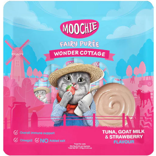 Moochie Fairy Puree Tuna, Goat Milk & Strawberry Liquid Cat Treats (2 Option)