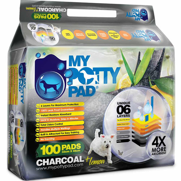 My Potty Pad Charcoal + Lemon Dog Training Pads 33cm x 45cm (100 Pads) | Odor Control | Super Absorbent | Leak-Proof