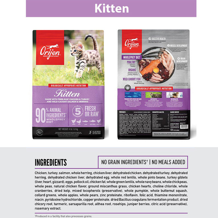ORIJEN Kitten Freeze-Dried Infused Dry Cat Food | Kitten Kibble Grain Free WholePrey Recipe Growth & Development