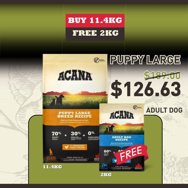 ACANA Large Breed Puppy Dry Dog Food 11.4kg with FREE 2KG ADULT DOG FOOD | Heritage Formula High Protein Growth Kibble