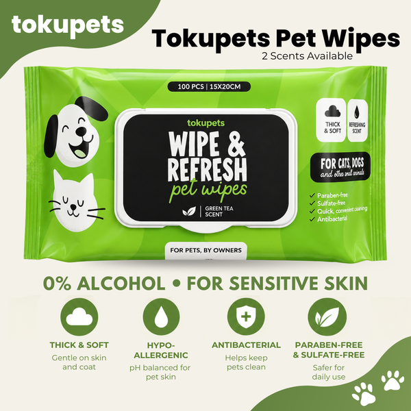 Tokupets Premium Pet Wet Wipes 100pcs 15cm x 20cm  | Antibacterial Deodorising Wet Tissue for Cat Dog Animal