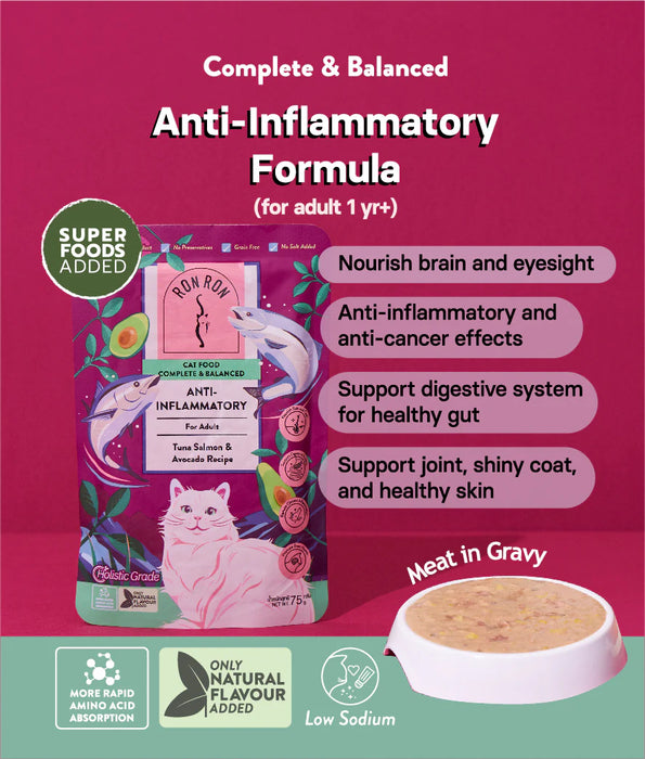 RonRon Anti Inflammatory Tuna Salmon and Avocado Recipe Cat Wet Food 75g X12