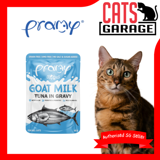 PRAMY Premium Goat Milk Cat Wet Food Pouch with Tuna in Gravy 60g X 12 packs