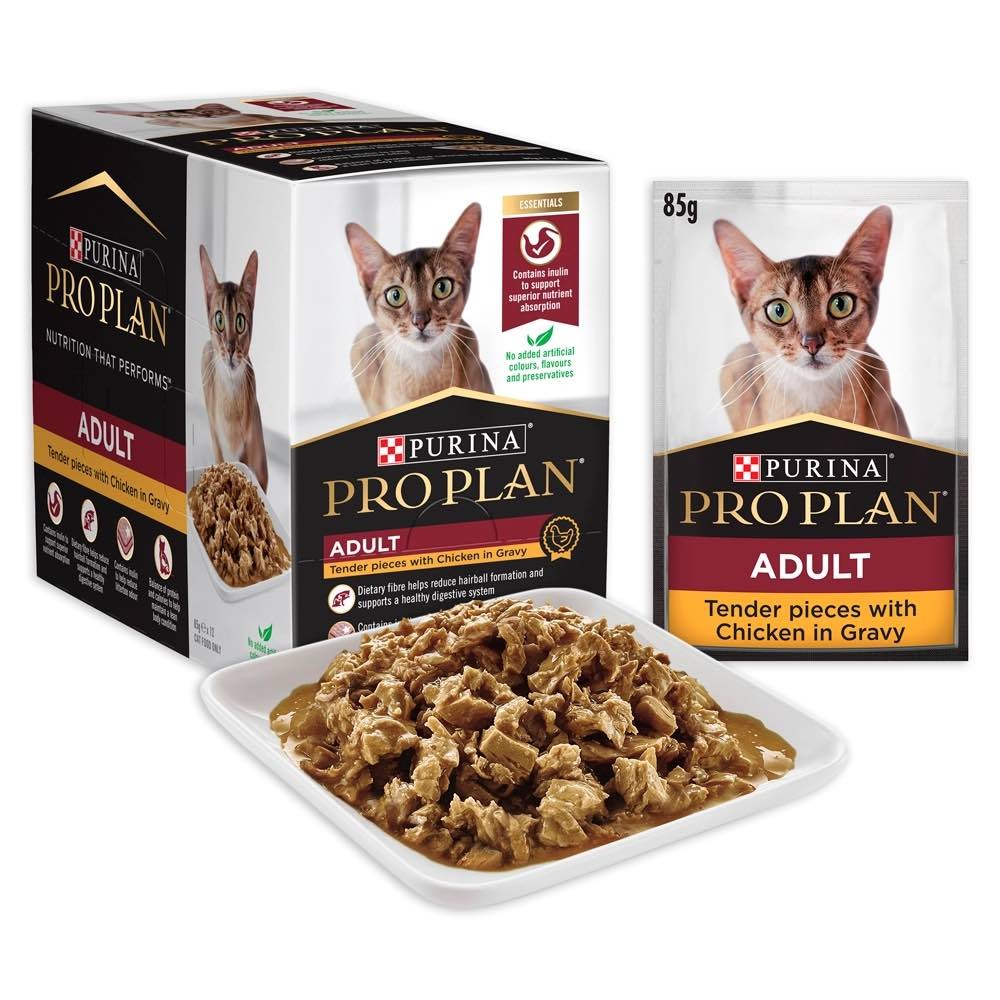 Purina Pro Plan Feline Adult Chicken In Gravy Pouch Wet Cat Food 85g X12