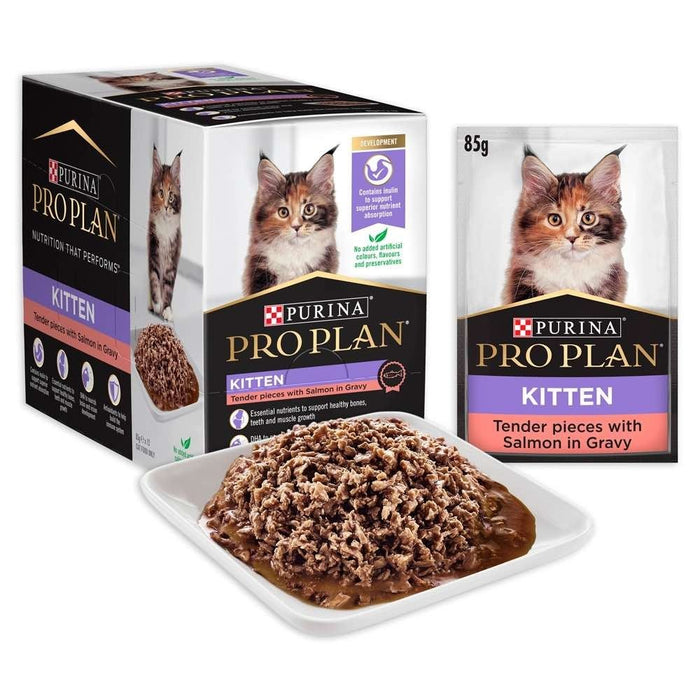 Purina Pro Plan Feline Kitten Salmon In Gravy Pouch Wet Cat Food 85g X12