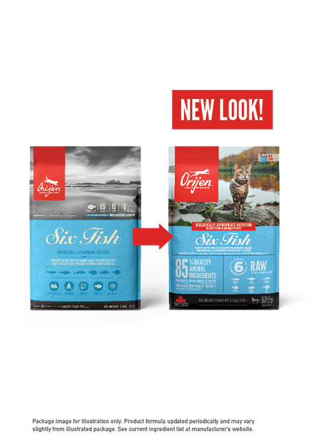 ORIJEN Six Fish Dry Cat Food | Fish Recipe Cat Kibble Adult Cats Grain Free Freeze-Dried Coated Omega-3 Rich