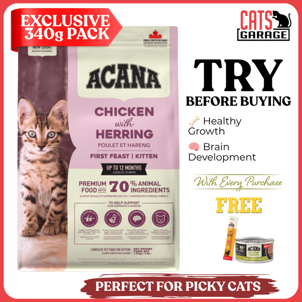 [TRIAL SIZE] ACANA First Feast Dry Kitten Food 340g | Kitten Kibble Chicken & Herring Recipe Healthy Growth Nutrition - Cats Garage