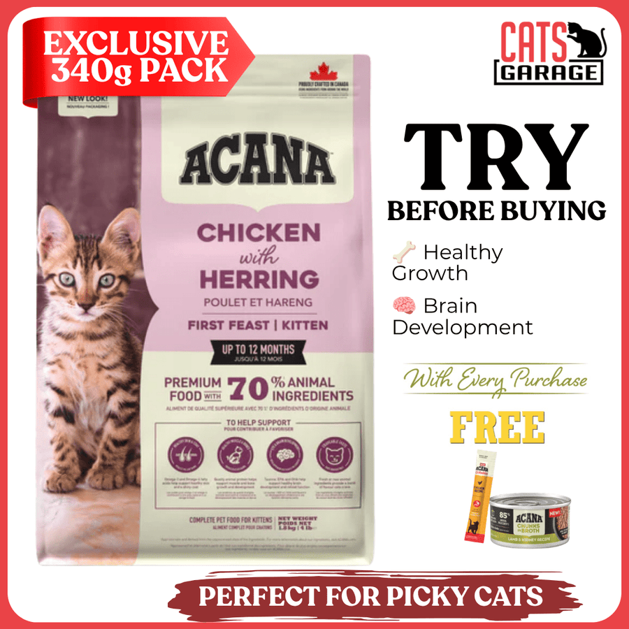 [TRIAL SIZE] ACANA First Feast Dry Kitten Food 340g | Kitten Kibble Chicken & Herring Recipe Healthy Growth Nutrition - Cats Garage