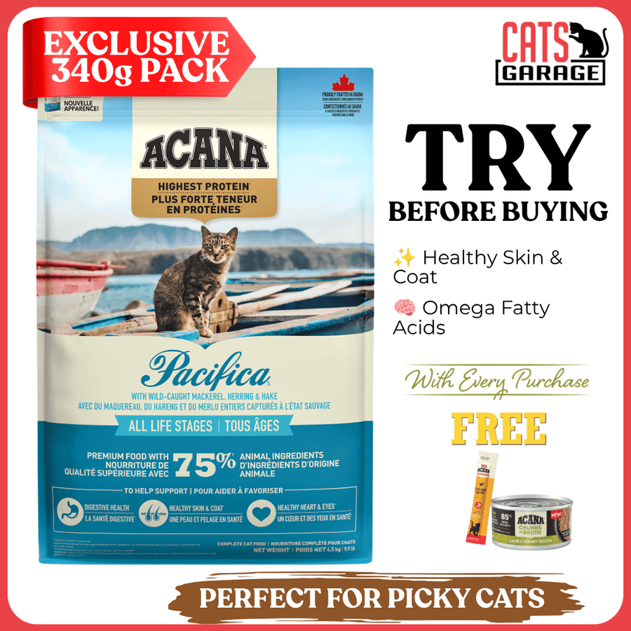 [TRIAL SIZE] ACANA Pacifica Dry Cat Food 340g | Fish Recipe Cat Kibble Adult Cats Omega Rich Nutrition - Cats Garage