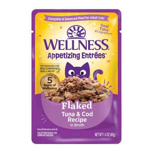 Wellness Appetizing Entrees Flaked Tuna & Cod Adult Pouch Cat Food 1.4oz X8