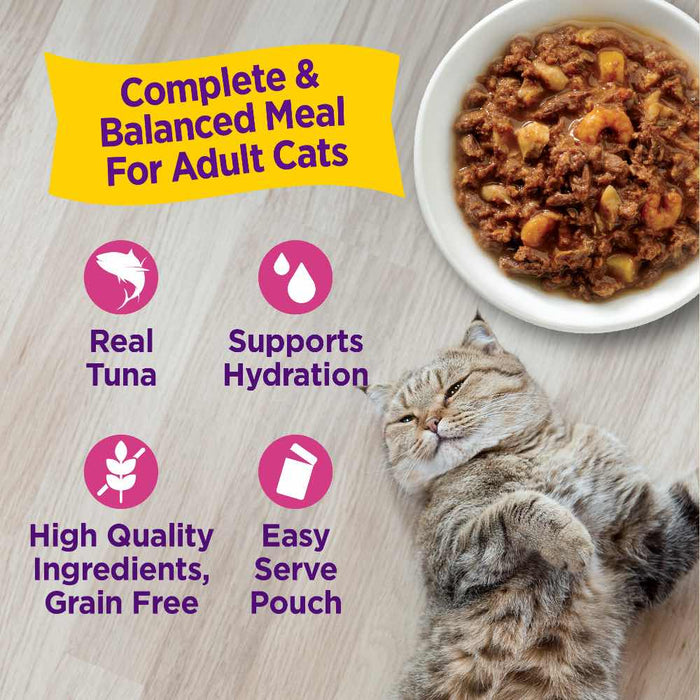 Wellness Appetizing Entrees Flaked Tuna, Mackerel & Shrimp Adult Pouch Cat Food 1.4oz X8