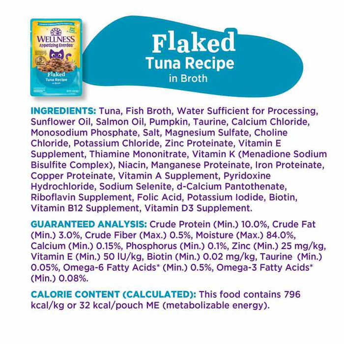 Wellness Appetizing Entrees Flaked Tuna Adult Pouch Cat Food 1.4oz X8