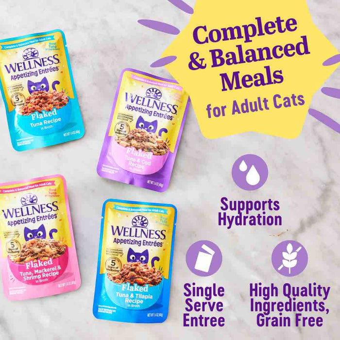 Wellness Appetizing Entrees Flaked Tuna & Tilapia Adult Pouch Cat Food 1.4oz X8
