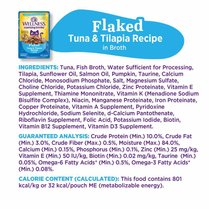 Wellness Appetizing Entrees Flaked Tuna & Tilapia Adult Pouch Cat Food 1.4oz X8