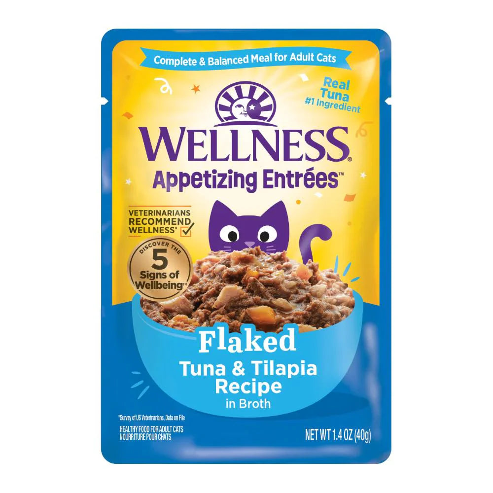 Wellness Appetizing Entrees Flaked Tuna & Tilapia Adult Pouch Cat Food 1.4oz X8