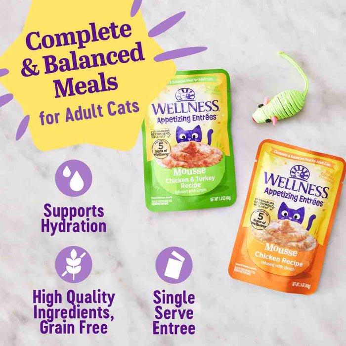 Wellness Appetizing Entrees Mousse Chicken Adult Pouch Cat Food 1.4oz X8