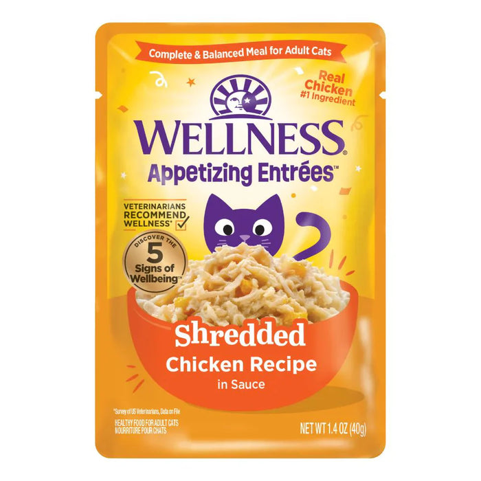 Wellness Appetizing Entrees Shredded Chicken Adult Pouch Cat Food 1.4oz X8
