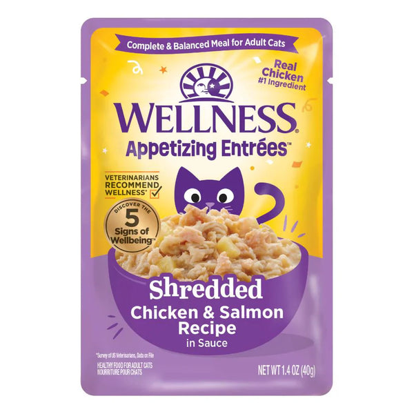 Wellness Appetizing Entrees Shredded Chicken & Salmon Adult Pouch Cat Food 1.4oz X8