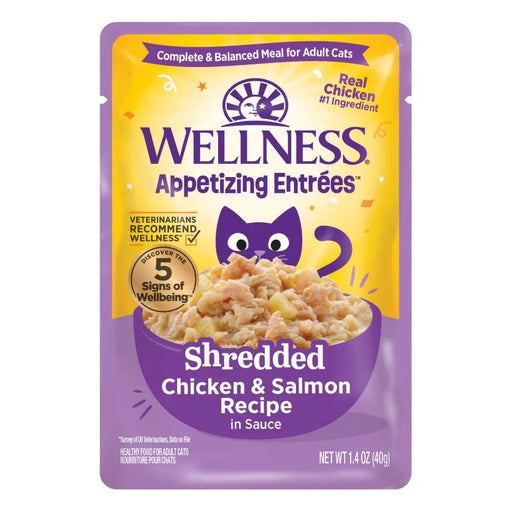 Wellness Appetizing Entrees Shredded Chicken & Salmon Adult Pouch Cat Food 1.4oz X8