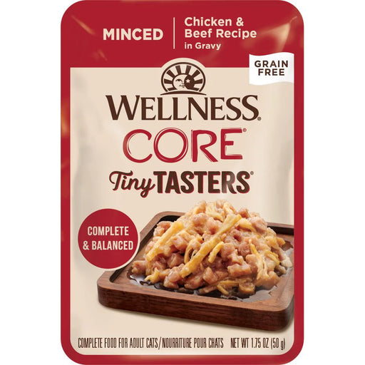 Wellness CORE Tiny Tasters Chicken & Beef Minced Grain-Free Adult Pouch Cat Food 1.75oz X12