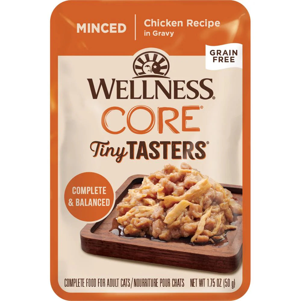 Wellness CORE Tiny Tasters Chicken Minced Grain-Free Adult Pouch Cat Food 1.75oz X12