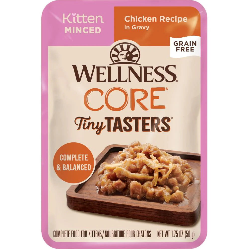 Wellness CORE Tiny Tasters Chicken Minced Grain-Free Kitten Pouch Cat Food 1.75oz X12