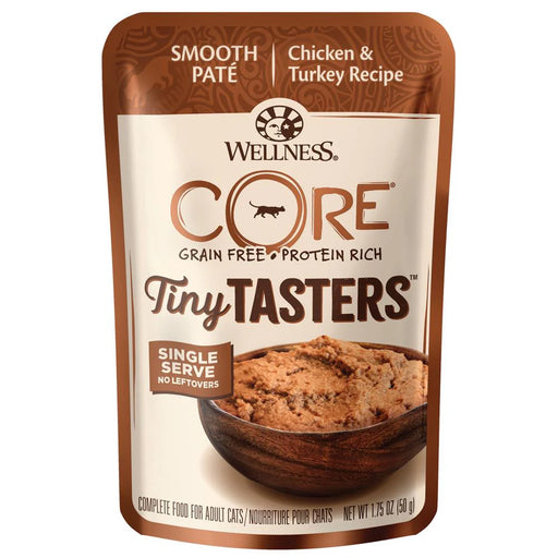 Wellness CORE Tiny Tasters Chicken & Turkey Pate Grain-Free Adult Pouch Cat Food 1.75oz X12