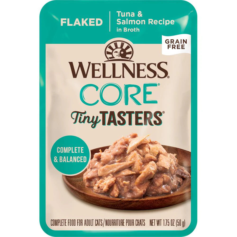 Wellness CORE Tiny Tasters Tuna & Salmon Flaked Grain-Free Adult Pouch Cat Food 1.75oz X12