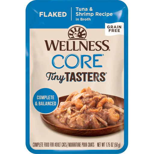 Wellness CORE Tiny Tasters Tuna & Shrimp Flaked Grain-Free Adult Pouch Cat Food 1.75oz X12