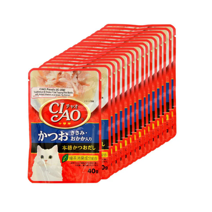 CIAO Creamy Soup Tuna Katsuo, Chicken Fillet & Bonito Cat Wet Food 40g X 16 Pouch