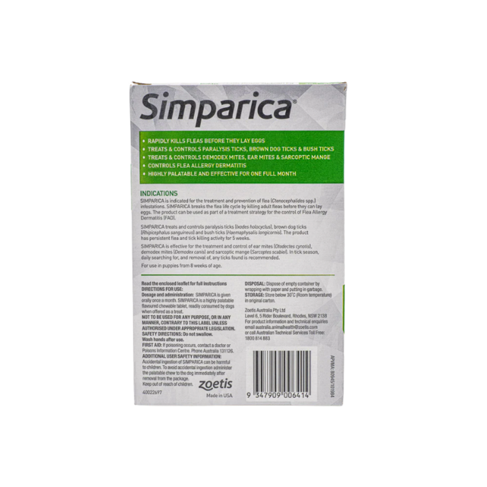 Simparica Anti Flea & Tick Chews For Large Dogs (20.1-40kg) 3ct