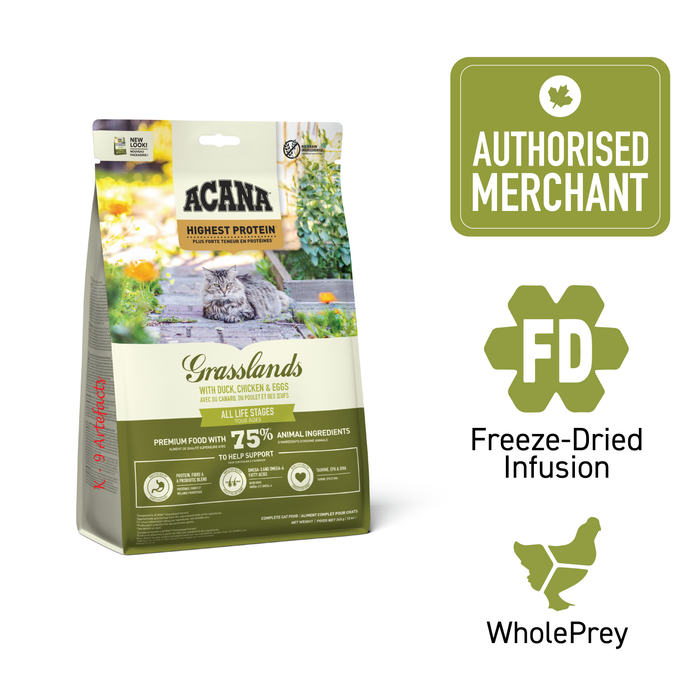 ACANA Grasslands Freeze-Dried Infused Cat Food 340g | High Protein Regional Recipe Cat Kibble