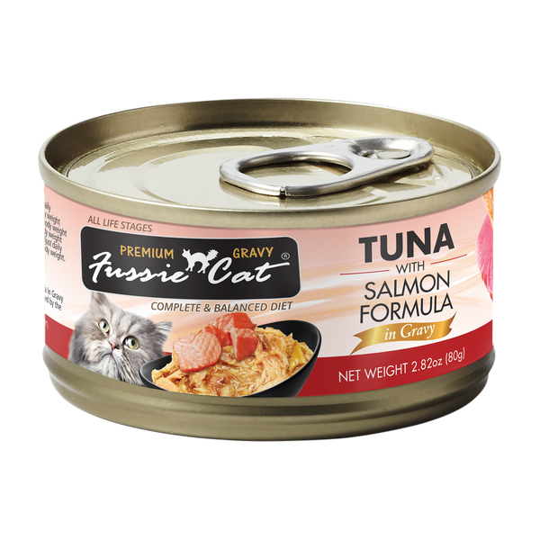 Fussie Cat Black Label Tuna with Salmon in Gravy 80g X24