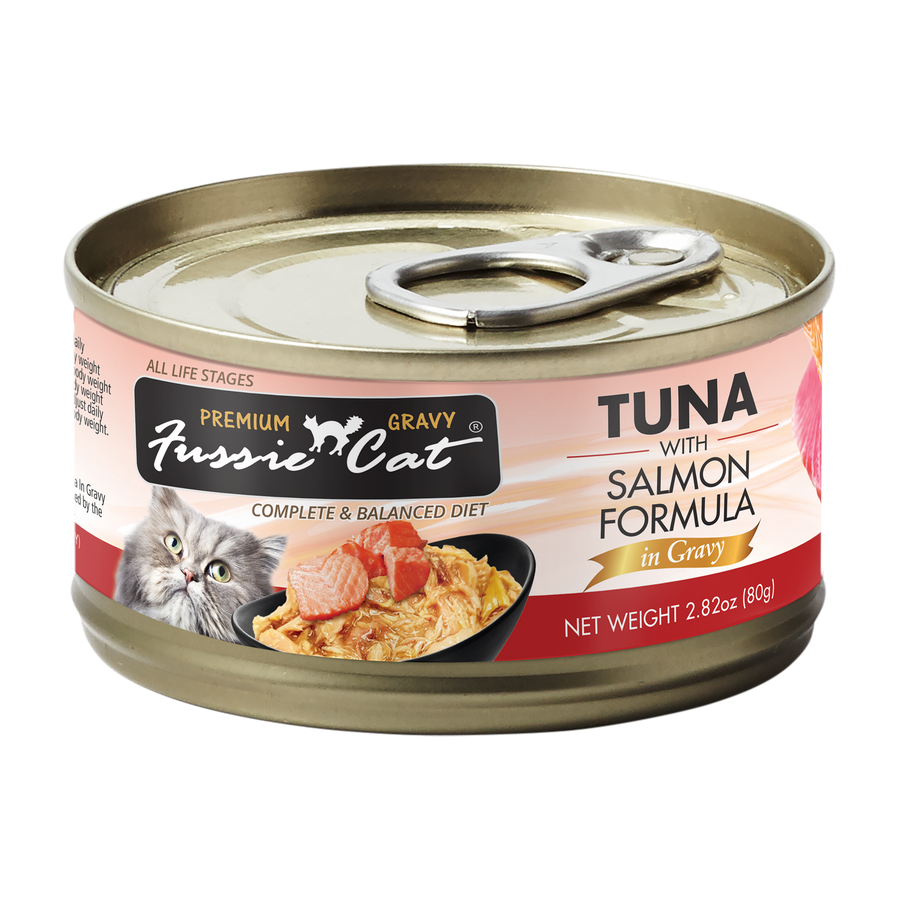 Fussie Cat Black Label Tuna with Salmon in Gravy 80g X24