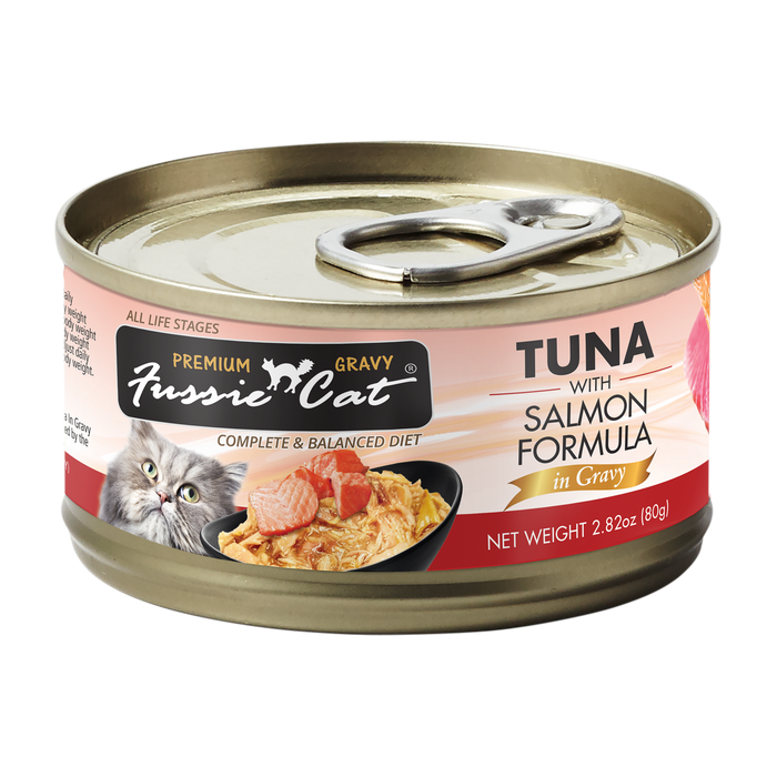 Fussie Cat Black Label Tuna with Salmon in Gravy 80g X24