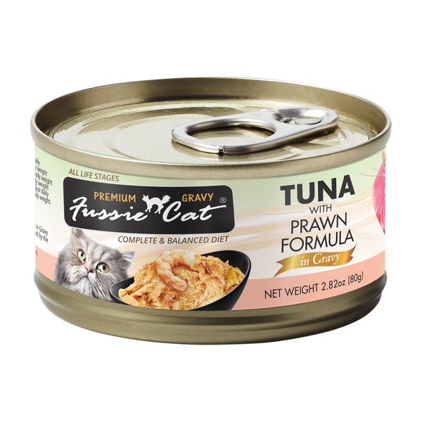 Fussie Cat Black Label Tuna with Prawn in Gravy 80g X24