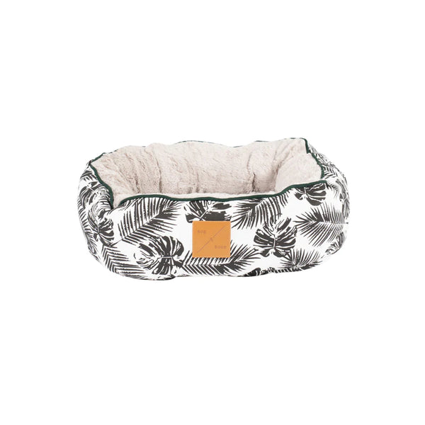 Mog & Bone Dog 4 Seasons Reversible Circular Bed - Black Tropical Leaves Small
