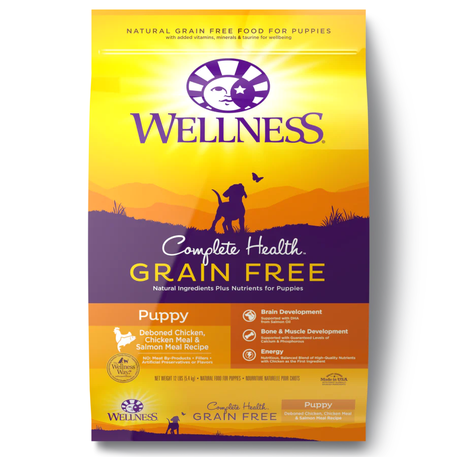 Wellness Dog Complete Health Grain Free Puppy Deboned Chicken, Chicken & Salmon Meal Recipe 12lb